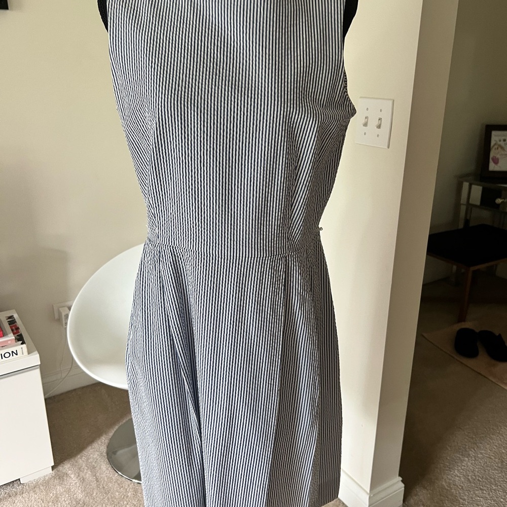 L.L. Bean Navy and White Striped Midi Dress